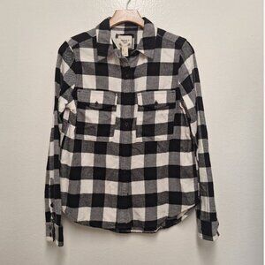 Black and white checkered plaid button down shirt